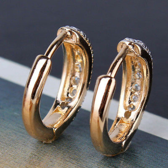 Stunning Silver & Gold Filled Pave Hoop Earrings - Picture 2 of 3